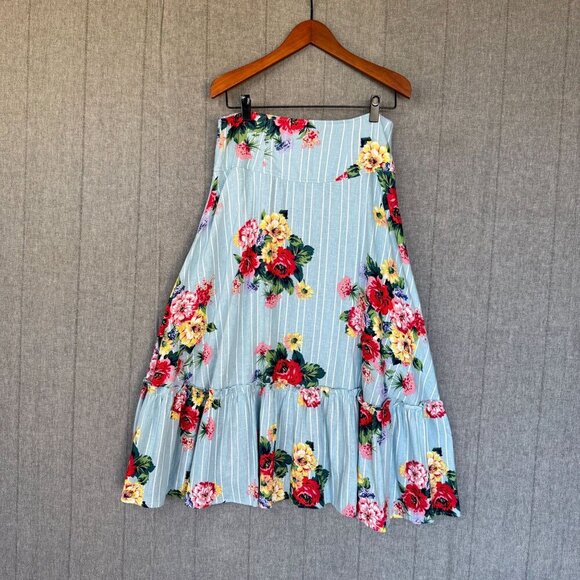 Anthropologie Maeve Linen Blend Stripe Floral Claudette Midi Skirt Size Size 14 - Picture 9 of 14